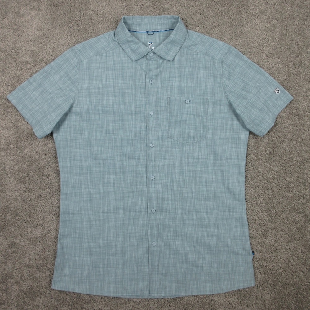 KUHL Shirt Mens Small Green Performance Outdoor Hiking Walking Button Up EUC